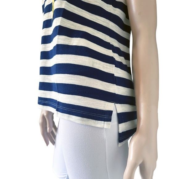 Nicole Miller Stripe Tee shirt Tank Top Navy V-Neck Short Sleeve Hi Low NWOT - Picture 6 of 11